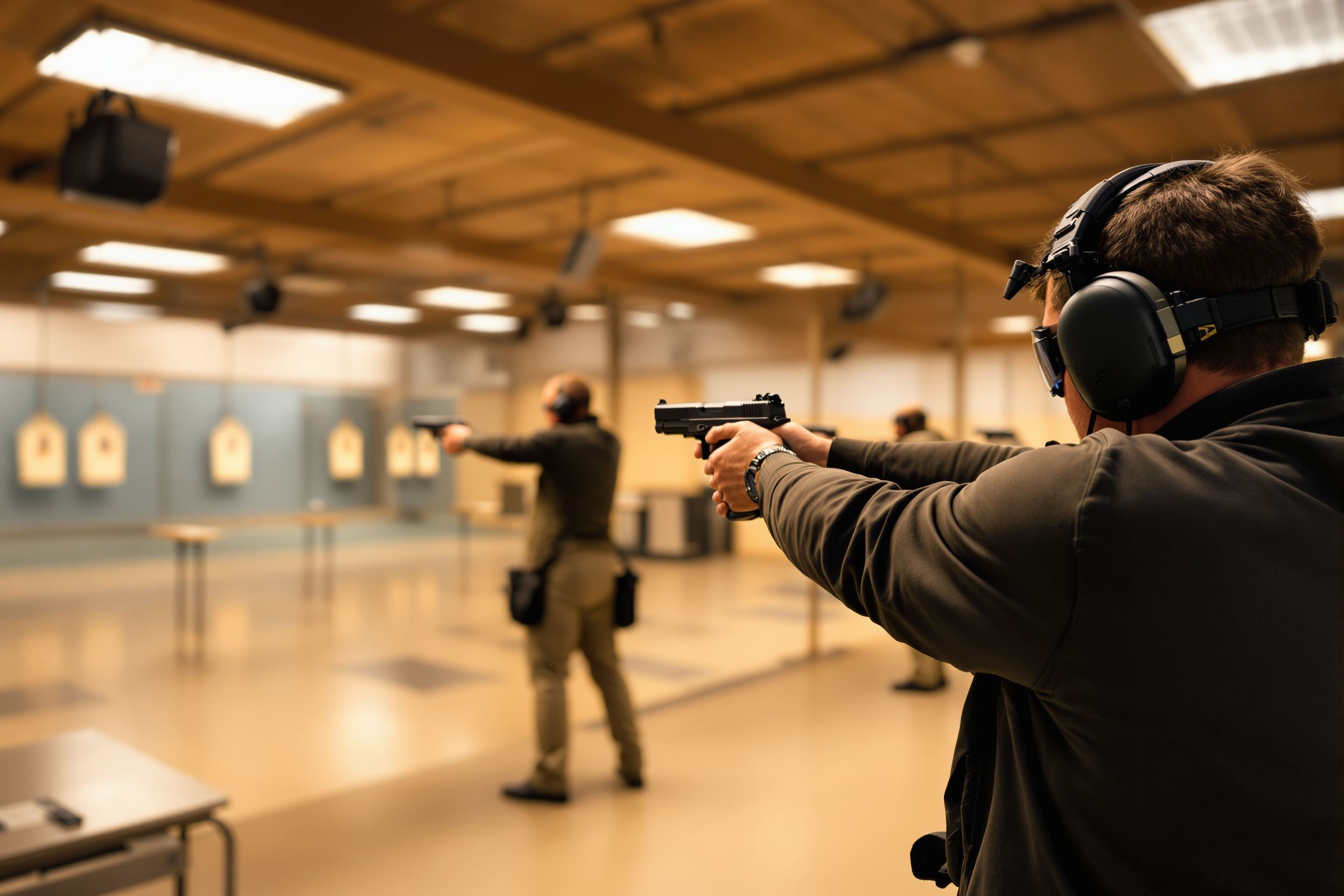 Students practicing at indoor shooting range